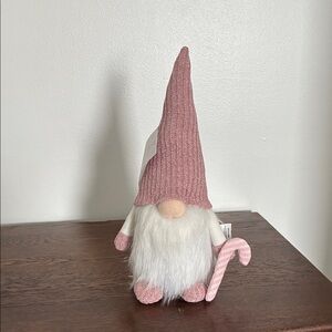 NWT- Super Soft Pink Chenille Hat- Holiday Gnome Decor w/ Candy Cane & Tinsel